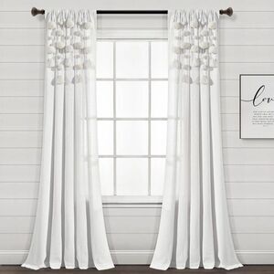 Lush Decor - 84"x52" Pom-Pom Tassel Linen Light Filtering Windo White